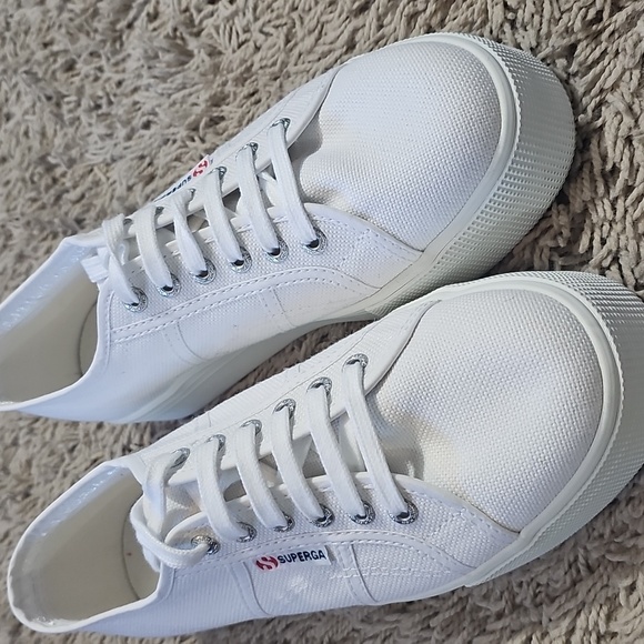 Superga Shoes - Superga 2790 Classic White Canvas Platform Sneakers